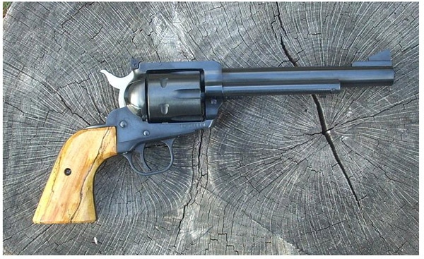 revolver on top of tree trunk