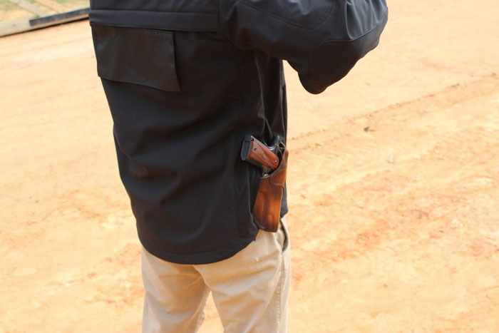 condor haze jacket back view with gun holster