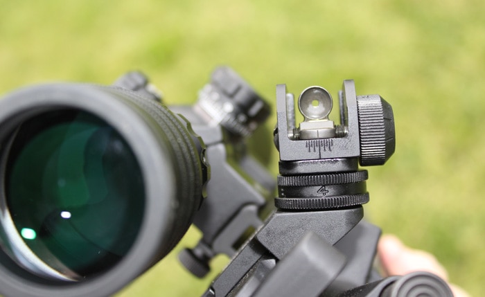 scopes and sights on a rifle focused