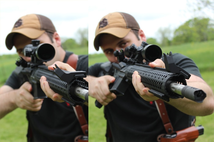 male shooting a scoped rifle outdoors