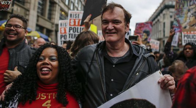 Quentin Tarantino at police rally