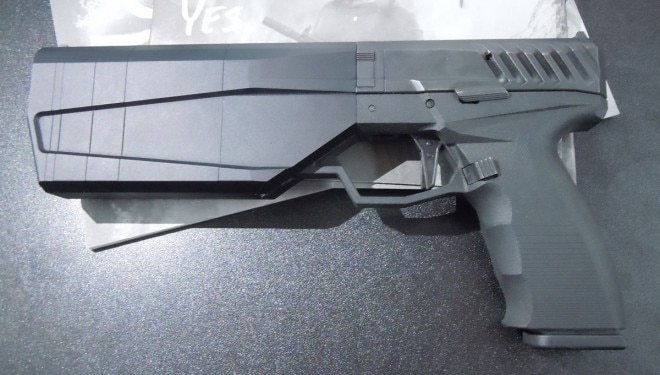 Current prototypes feature a large trigger guard and some serious slide serrations. (Photo: Chris Eger/Guns.com)