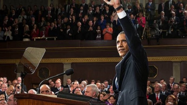 U.S. President Barack Obama addresses a crowd.