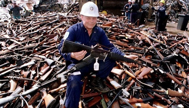 Guns collected during Australia's 1996 buyback. (Source: Getty Images/William West)