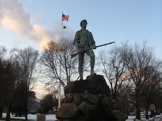 The monument to militia Captain John Parker in Lexington