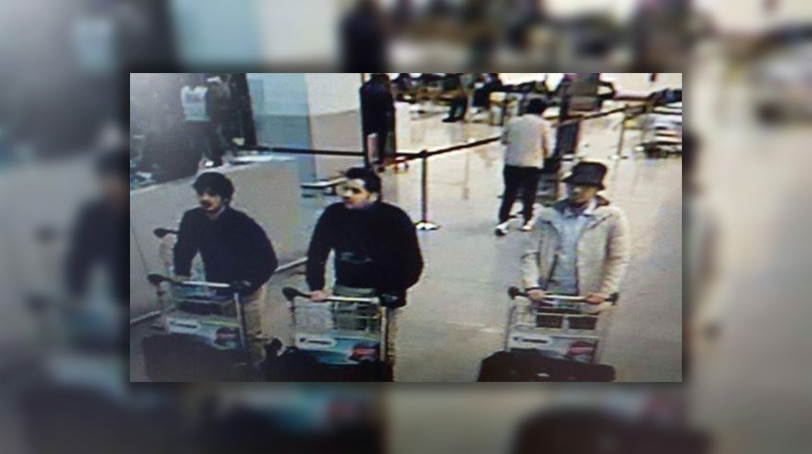 A picture released on March 22, 2016 by the Belgian federal police by the order of the federal prosecutor shows suspects being sought in Tuesday morning's attacks at Brussels Airport. (Photo: Getty Images)