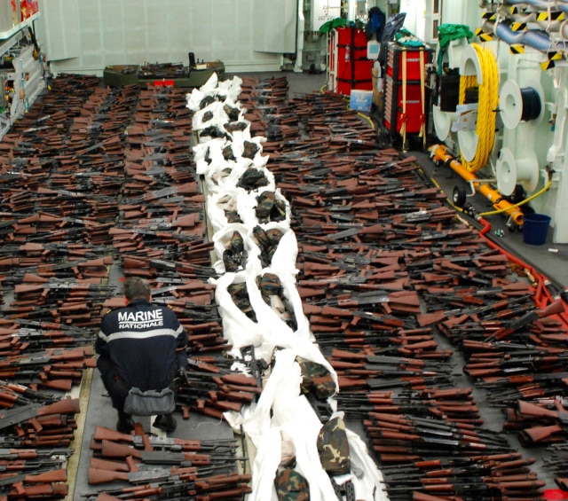 Guns seized by the French Navy on March 20. (Photo: Combined Maritime Forces)
