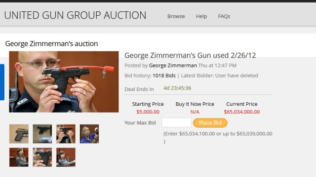 2nd auction site waffles on Zimmerman gun after wild bidding