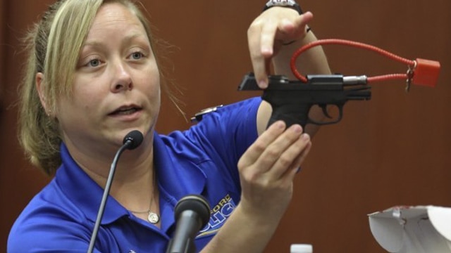 The Kel-Tec 9mm pistol on display in a Florida court. 