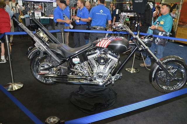ATI’s booth had a custom chopper co-branded with Lucas Oil Outdoor Products decked out with a pair of mounted guns that both drew a crowd and turned a few heads.