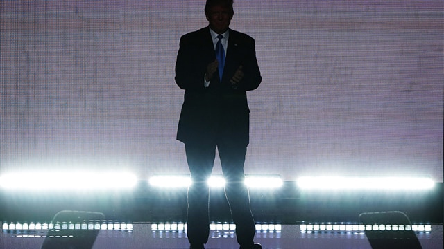 The Republican nominee, Donald Trump, teasing his appearance at the Republican National Convention in Cleveland on July 18, 2016. 