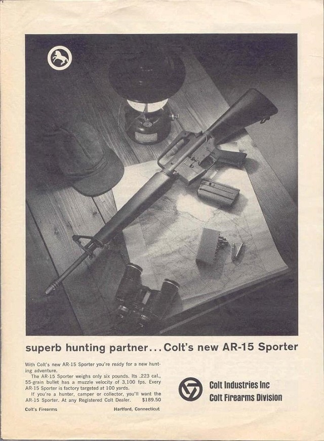 Speaking of Colt, they often marketed the "evil and made for the military only" AR-15 as a hunting and sporting rifle, as seen in the April 1964 American Rifleman ad (we have the original if anyone doubts the authenticity of this)