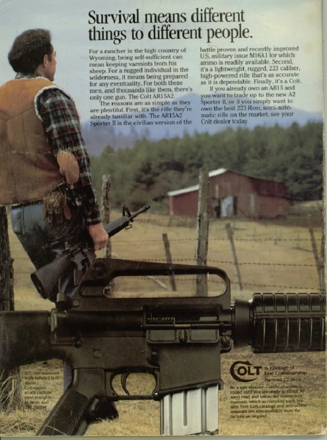 Also, see this AR-15A2 ad from 1984, when it was competing with the Ruger Ranch Rifle