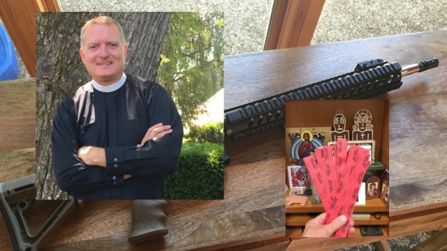 Rev. Jeremy Lucas of Christ Church Episcopal Parish in Lake Oswego, Oregon has come under fire in recent weeks over an AR-15 he won in a raffle, and then gave to a parishioner to hold while he arranged its destruction. (Photo: Composite) 