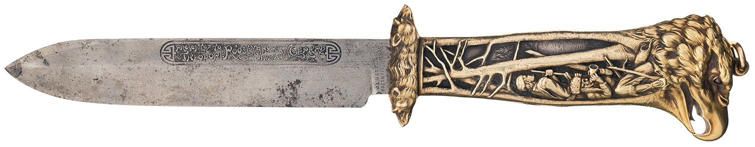 J. Russell & Co.hunting knife with a handle crafted by a top New York luxury jewelry retailer, Dreicer & Co., was presented to President Theodore Roosevelt