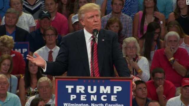 Donald Trump speaking in Wilmington, North Carolina, on Tuesday, Aug. 9, 2016. 