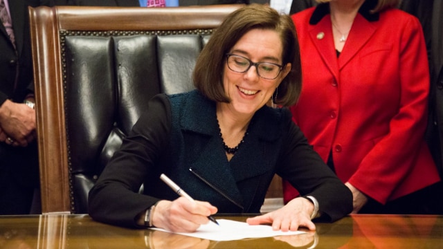 Oregon Gov. Kate Brown signed a bill mandating background checks for most private gun transfers in the state last year and is backing more firearm restrictions. (Photo: Kate Brown for OR)