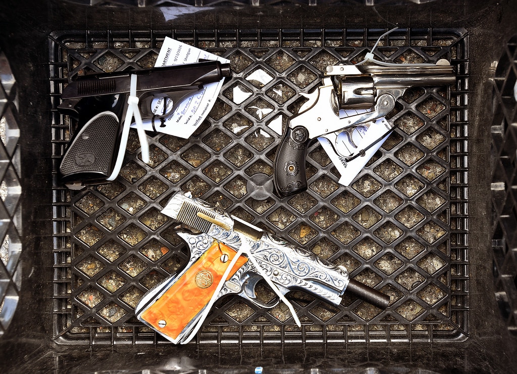 A few handguns were sold back to the San Rafael Police on Tuesday, Sept. 13, 2016, during a gun buyback at San Rafael City Hall. (Photo: Robert Tong/Marin Independent Journal)