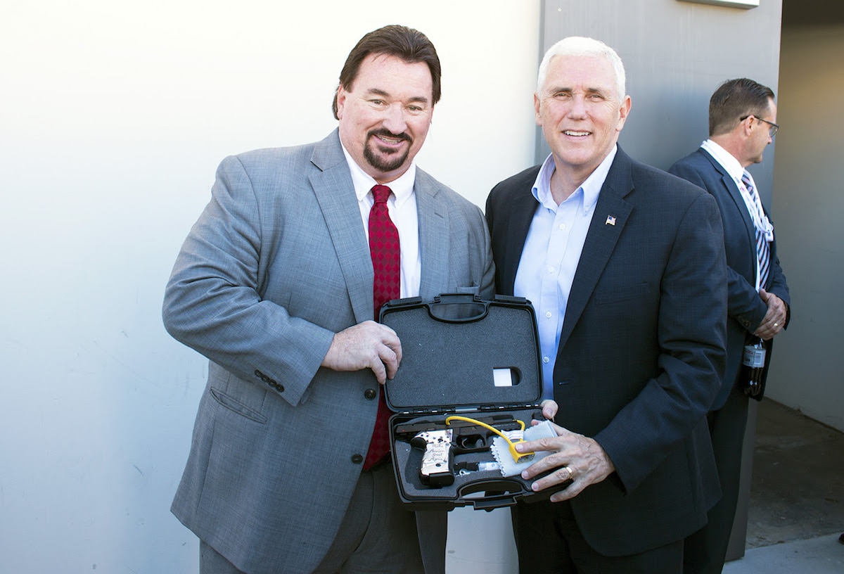 FIME Group presented VP-elect Mike Pence with a custom pistol. (Photo: FIME Group)