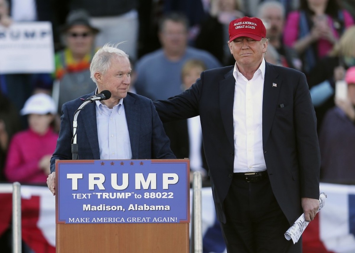 U.S. Senator Jeffrey Beauregard Sessions III on the campaign trail with Donald Trump. Sessions was announced as Trump’s pick to replace Loretta Lynch as U.S. Attorney General. (Photo: John Bazemore/AP)