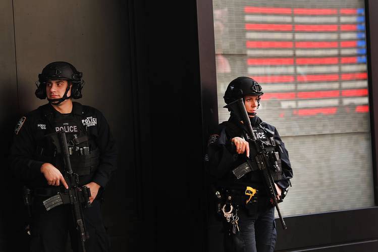 Officers stood watch in Times Square earlier this week as terror warnings mounted ahead of Tuesday's election. (Photo: Spencer Platt/Getty Images)