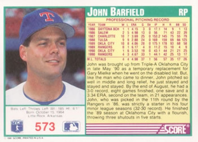 John Barfield trading card stats