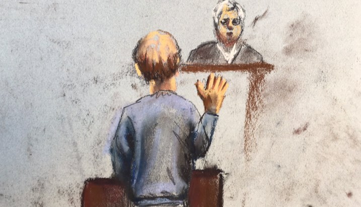 Dylann Roof appearing before U.S. District Judge Gergel asking to represent himself during the final stages of the trial. (Photo: Robert Maniscalco)