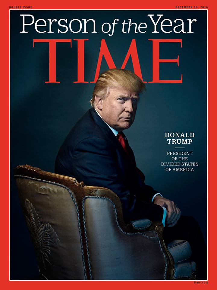 The cover of Time's "Person of the Year" cover. The magazine named President-elect Donald Trump for being most influential in 2016. (Photo: Time)