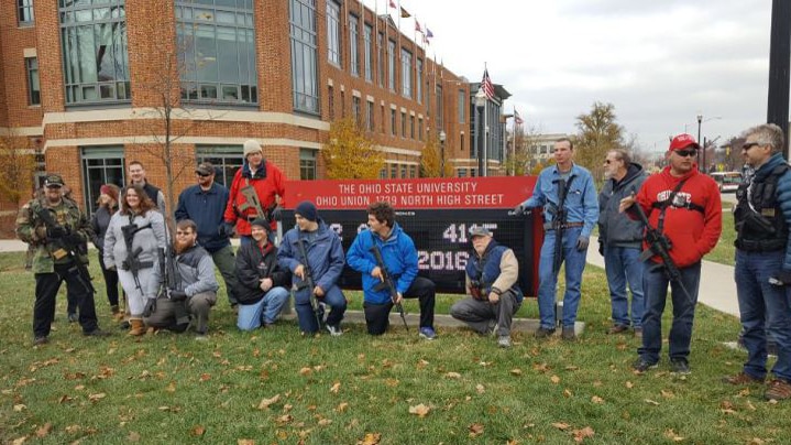 Supporters of concealed carry campus laws participated in an open carry walk on Ohio State University campus on Dec. 5, 2016 (Photo: NBC 4 News)
