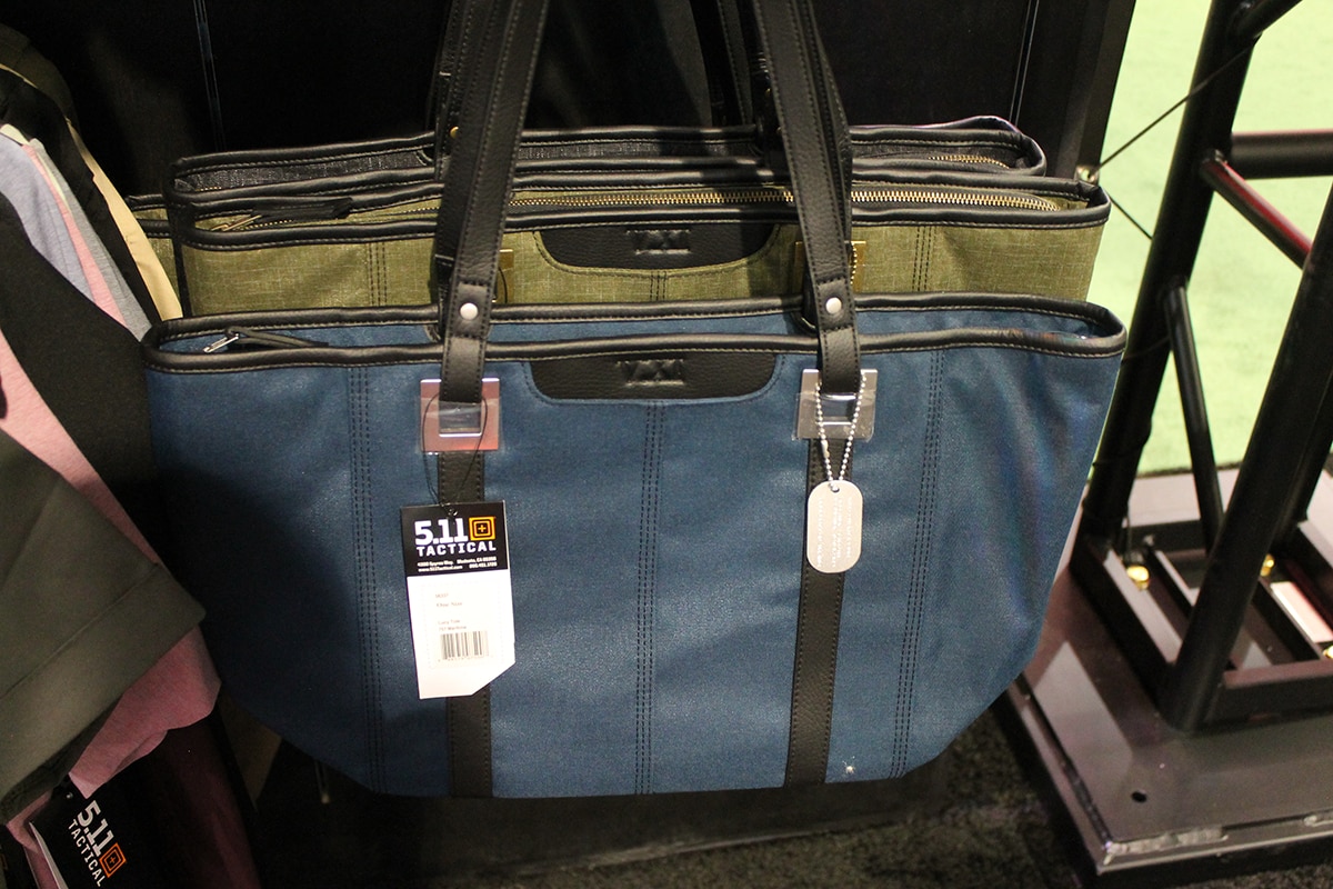 Emerald tones dominated the booth and 5.11 fans seemed to dig more color options from the company. Pictured here are concealed carry bags for women. (Photo: Jacki Bililngs)