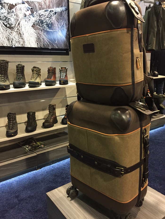 High-end luggage was one of the many new products on display at the Beretta booth. A lovely mix of suad and leather. The top bag functions as both a backpack while larger bag could be pulled. (Photo: Daniel Terrill/Guns.com) 