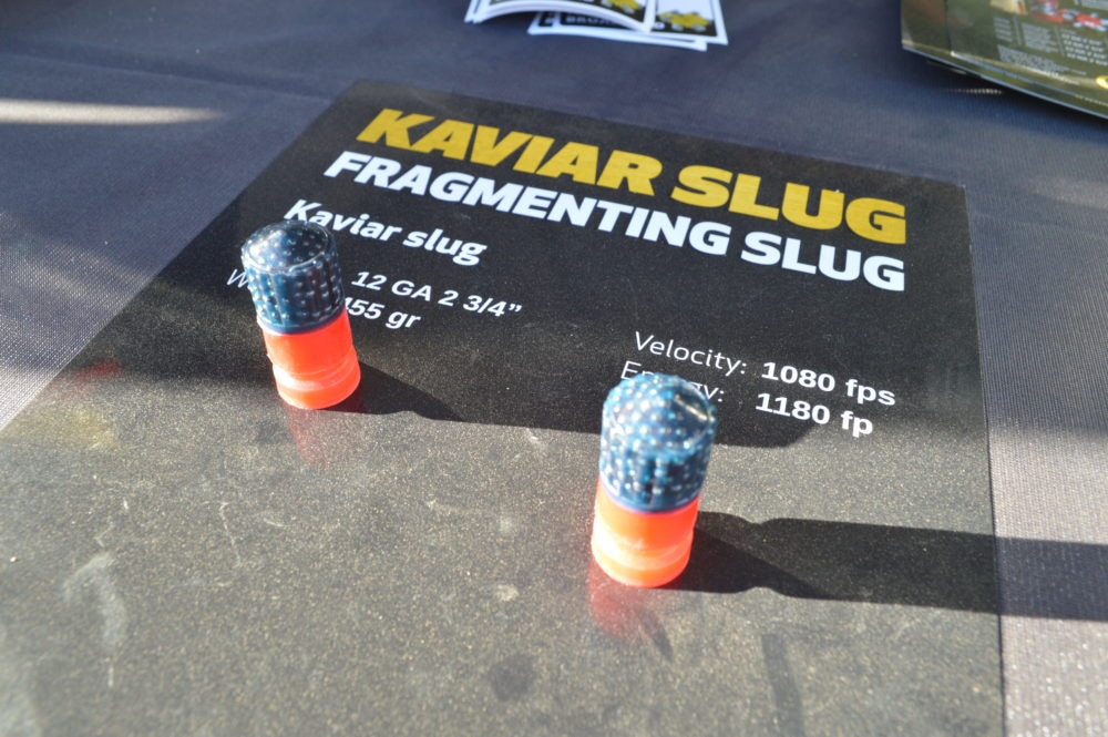 With a name not many have heard of, DDupleks was showing off a whole host of new, serious, shotgun defensive ammo options. Shown here are their Kaviar Fragmenting Slugs, packed with shot and promising to not overpenetrate. (Photo: Kristin Alberts)