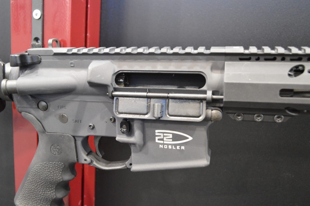 The new 22 Nosler brand shown on the magwell of a Colt AR-15. (Photo: Kristin lberts)