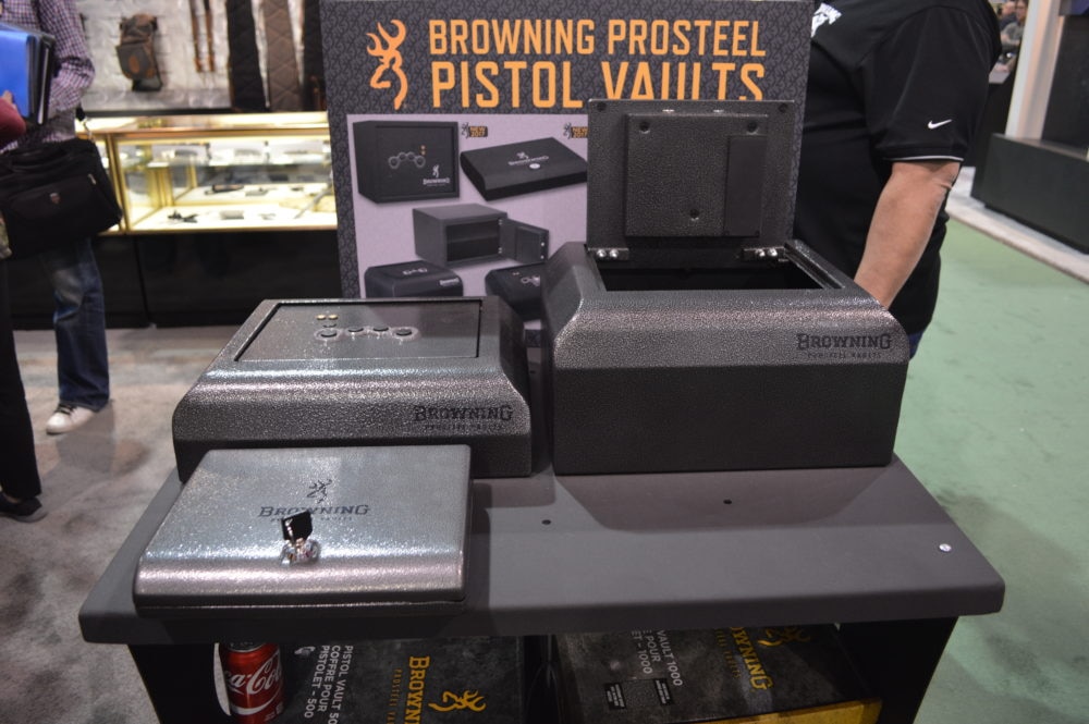 Browning debuted a line of ProSteel pistol vaults, all finished with the Buckmark logo. (Photo: Kristin Alberts)