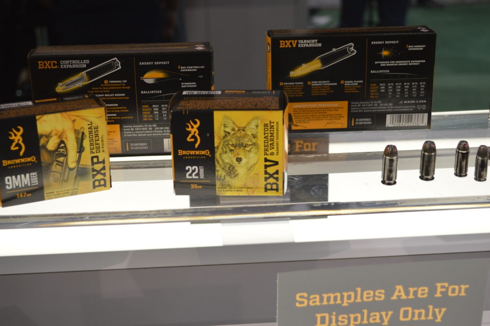 Browning made additions to last year's launch of their Buckmark-branded ammunition. Shown here is the new BXV Varmint line. (Photo: Kristin Alberts)