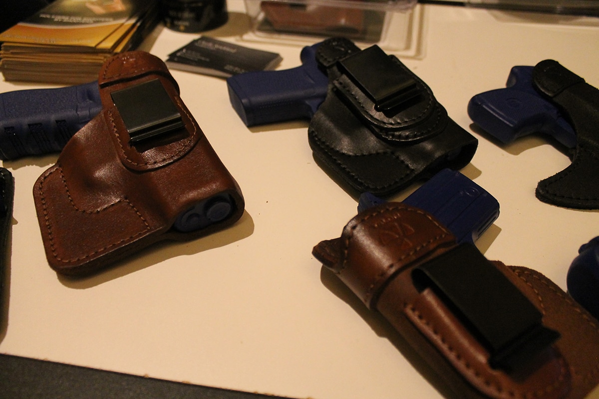 Lineup of Talon’s leather holsters at SHOT Show 2017. (Photo: Jacki Billings)