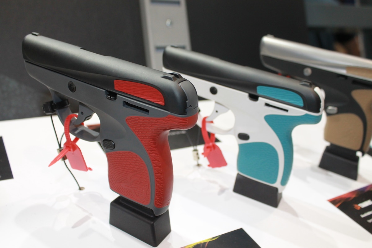 The Taurus Spectrum, chambered in .380, lit up the showroom with pops of bright color. (Photo: Jacki Billings)
