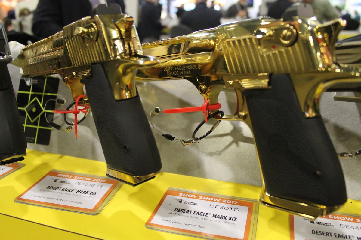 If a standard Desert Eagle isn’t stylish enough, try a hand at the gold version found at Kahr’s booth. (Photo: Jacki Billings)