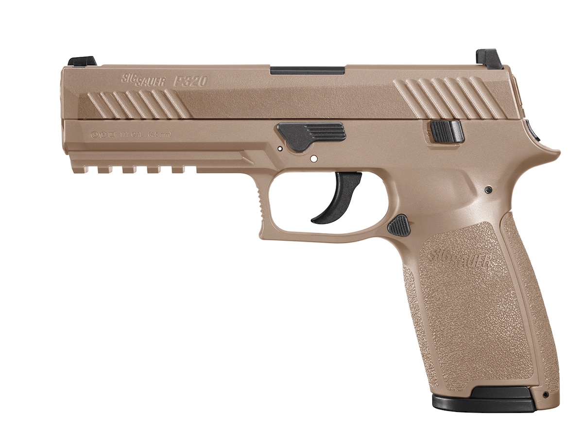 Sig Sauer's P320 Advanced Sport Pellet Air Pistol are offered in two colors -- black and coyote tan. (Photo: Sig Sauer)