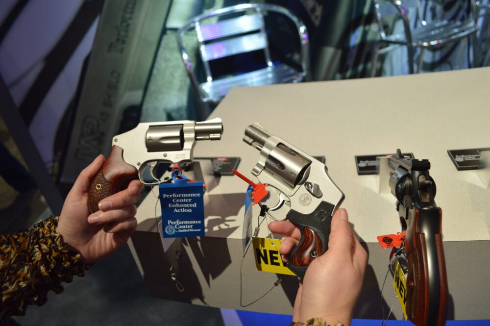 S&W's pair of Performance Center 642 double action .38spl revolvers. (Photo: Kristin Alberts)