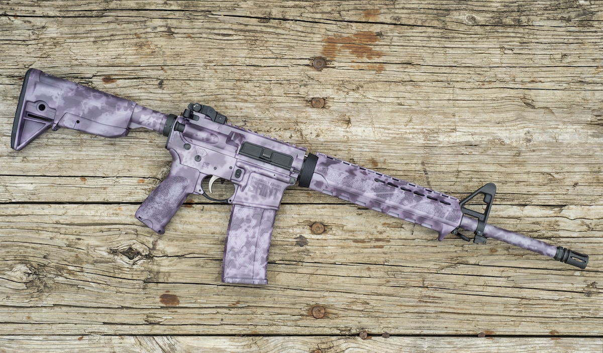 The lilac colored rifle features a series of paints to create a feminine look to the Saint. (Photo: XDMAN)