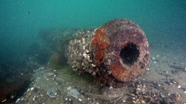 Shot by Sgt. Ken Stiel, this 200 year old cannon was found at the bottom of the Detroit River (Photo: AP)