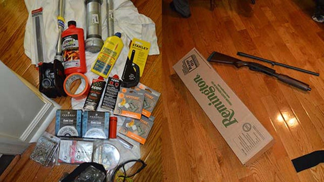 Police photos of the bomb-making material and shotgun recovered from Nichole Cevario's home in Thurton, Maryland. (Photo: Franklin County Sheriff's Office)