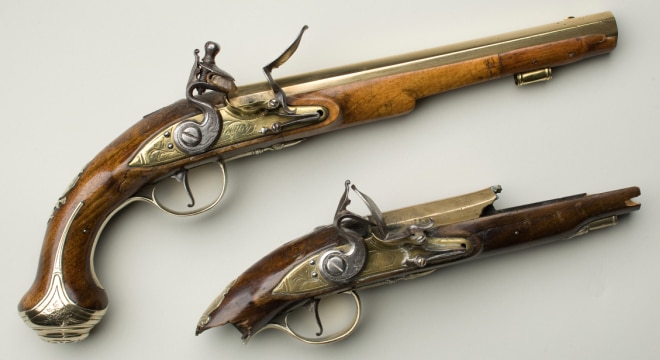 This pair of flintlock holster pistols were belived to have been owned by George Washington and were made in England in the 18th Century. (Photo: Mount Vernon) 