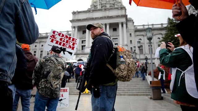 File photo of gun rights advocate Jeff Blair and others demonstrating on the steps of the state Capitol April 29, 2014, in Harrisburg. (Photo: AP Photo)