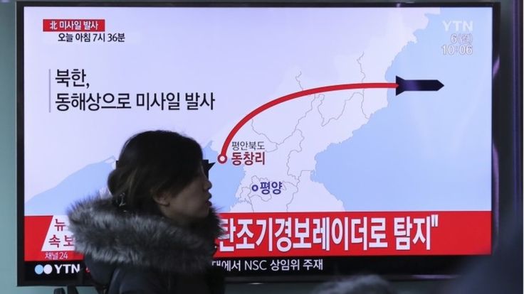 The path of the ballistic missiles shown on South Korean TV (Photo: AP)
