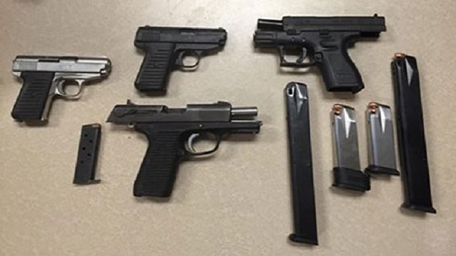 Handguns with extended magazines seized by Baltimore police in April 2016 (Photo: The Baltimore Sun)