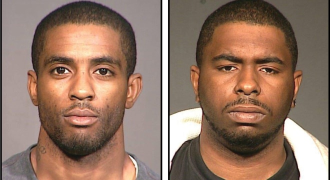 Anthony Black, 33, left, of Savannah, Georgia, and Rasheem Greene, 24, of Lake Park, Florida, were arrested for their role in what police describe as a gun trafficking scheme up the Iron Pipeline (Photos: Queens DA's Office) 