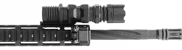 The UTG Offset Flashlight Ring Mount with M-LOK allows shooters to mount flashlights forward to free up space on shorter hand guards. (Photo: Leapers UTG)