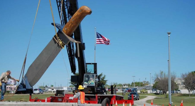 Bowie, Texas is home to the world's largest Bowie Knife, a blade important to the Lone Star State's history and legal to carry starting Sept. 1 (Photo: Bowie Chamber of Commerce) 